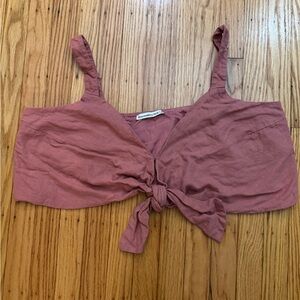 Abercrombie & Fitch Pink Sleeveless Crop Tie Front Linen Tank Top